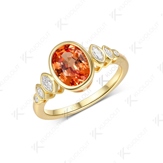 Kuololit 2CT Lab Grown Fanta Sapphire Custom Ring for Women Solid 14K 10K 585 Yellow Gold Engagement Ring for Christmas Party