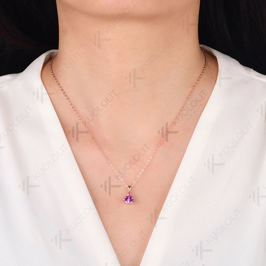 Kuololit 1.2CT Lab Pink Sapphire Engagement Necklace for Women Solid 18K 14K 585 Rose Gold  for Christmas Gifts Jewelry