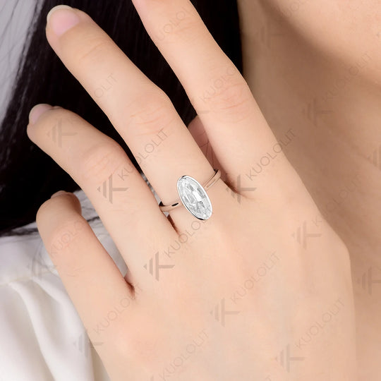 Kuololit 3CT OMC Long Oval Cut Moissanite for Women Soild 10K 14K White Gold Engagement Ring for Christmas Party Anniversary
