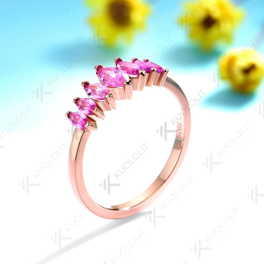 Kuololit 1.2CTW Lab Grown Pink Sapphire Marquise Ring for Women Men Solid 14K 10K Rose Gold Band for Wedding Christmas Party