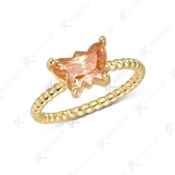 Kuololit 2CT Butterfly Champagne Moissanite Twist Ring for Women Solid 14K 10K Yellow Gold Engagement for Christmas Gifts Party