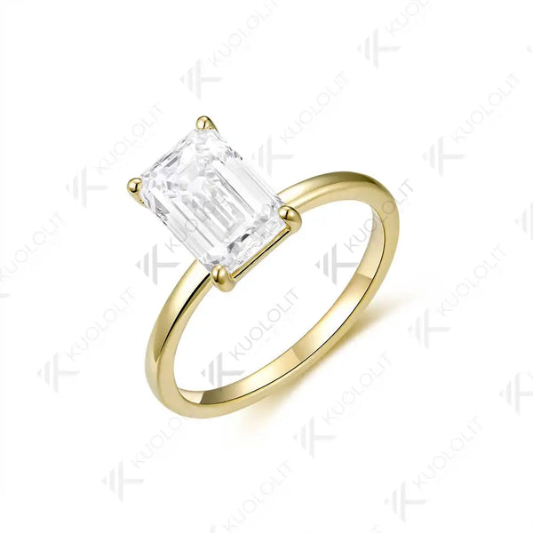 Kuololit 3.5CT Moissanite Emerald Cut Ring for Women Solid 18K 14K 10K Yellow Gold Engagement Ring for Christmas Gifts Party