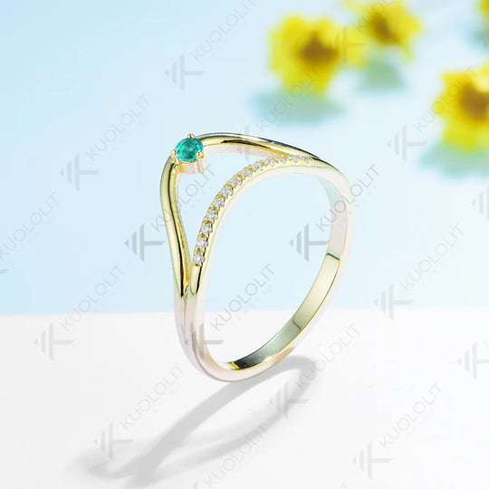 Kuololit Lab Grown Emerald Band Rings for Men Women Solid 10K 14K 18K 585 Gold Wedding Band for Engagement Party Christmas Gift