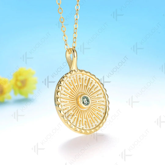 Kuololit 0.1CT Cyan Moissanite Necklace for Women Solid 14K 10K Yellow Gold Engagement Ring for Christmas Gift Party Anniversary