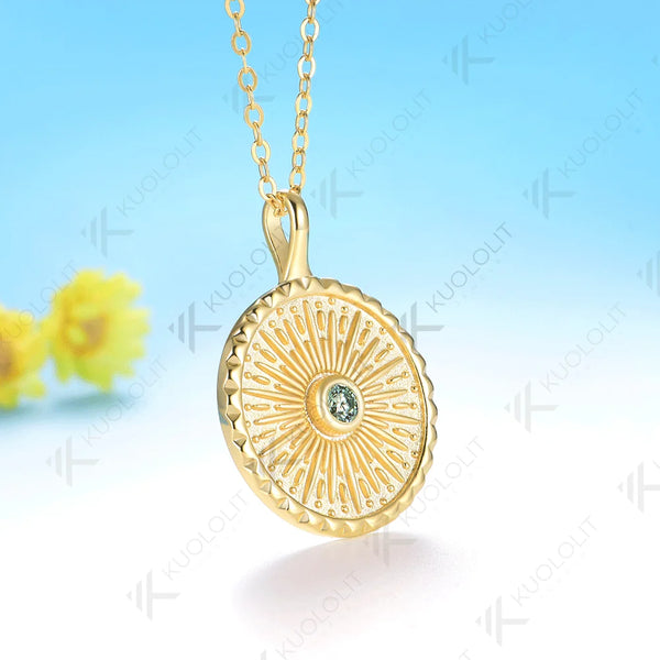 Kuololit 0.1CT Cyan Moissanite Necklace for Women Solid 14K 10K Yellow Gold Engagement Ring for Christmas Gift Party Anniversary