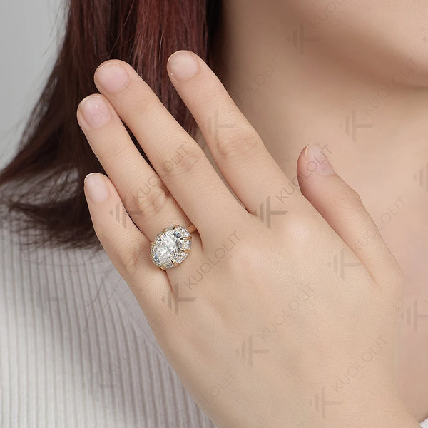 Kuololit 4.5CT Moissanite Ring for Women Solid 18K 14K 10K 585 Yellow Gold Oval Engagement Ring for Christmas Anniversary Gift