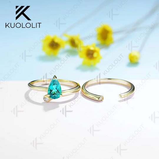 Kuololit1.0CTW Lab Grown Emerald and Moissanite Gemstone Ring for Women Solid18K14K10KYellow Gold for Christmas Anniversary Gift