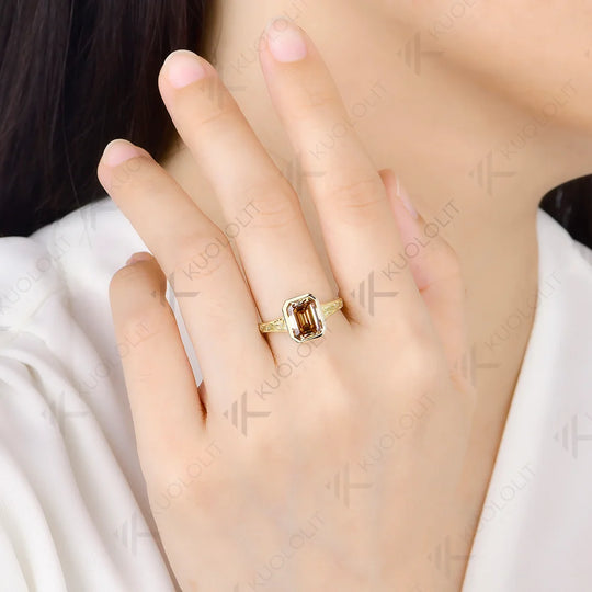 Kuololit 3CT Champagne Moissanite Ring for Women Solid 14K 10K 585 Yellow Gold Engagement Ring for Christmas Party Anniversary