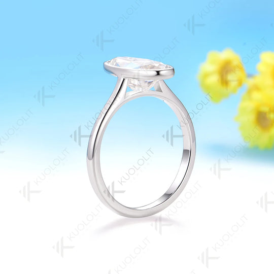 Kuololit 3CT OMC Long Oval Cut Moissanite for Women Soild 10K 14K White Gold Engagement Ring for Christmas Party Anniversary
