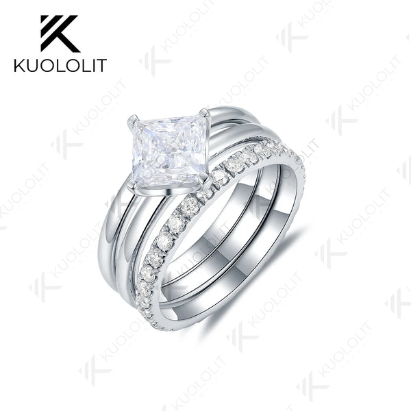 Kuololit 1CT Princess Lab Grown Diamonds Engagement Ring for Women Solid 18K 14K 10K 585 Gold Diamond 2 Bands Ring for Christmas