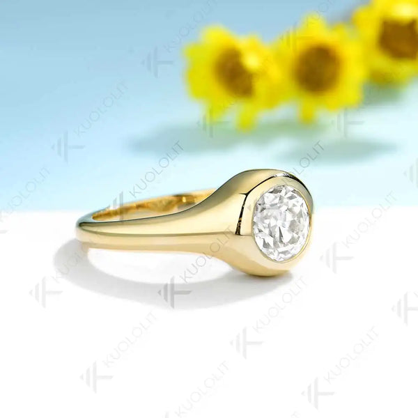 Kuololit 1CT OEC Lab Grown Diamond Rings for Women Solid 18K 14K 10K Yellow Gold Bezel Set Ring for Engagement  Anniversary Gift