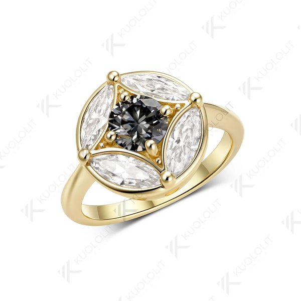 Kuololit 1.2CTW Grey Moissanite Custom Ring for Women Solid 14K 10K 585 Yellow Gold Engagement Wedding Ring for Christmas Gift