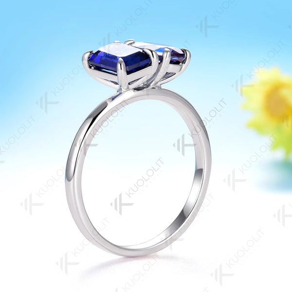 Kuololit 2CTW Lab Grown Alexandrite Blue Sapphire Solid 14K 10K Gold Gemstone Engagement Rings for Christmas Anniversary Party