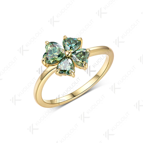 Kuololit 1.5CT Cyan Moissanite Ring for Women Solid 18K 14K 10K Yellow Gold Heart Cut for Engagement Anniversary Christmas Gifts
