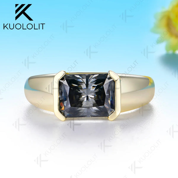 Kuololit 3CT Grey Moissanite Radiant Custom Ring for Women Solid 14K 10K 585 Yellow Gold Engagement Ring for Christmas Gifts