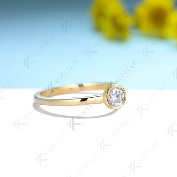 Kuololit 0.3ct Lab Grown Diamond Ring for Women PT950 Soild 10K 14K Yellow Gold Bezel Set Diamond Ring  for Engagement Christmas Gifts