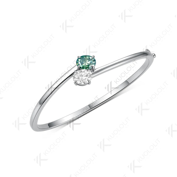 Kuololit 3CTW Cyan Moissanite Bangle for Women Solid 10K Yellow Gold Bracelet Oval Bangle for Engagement Trendy Christams Gift