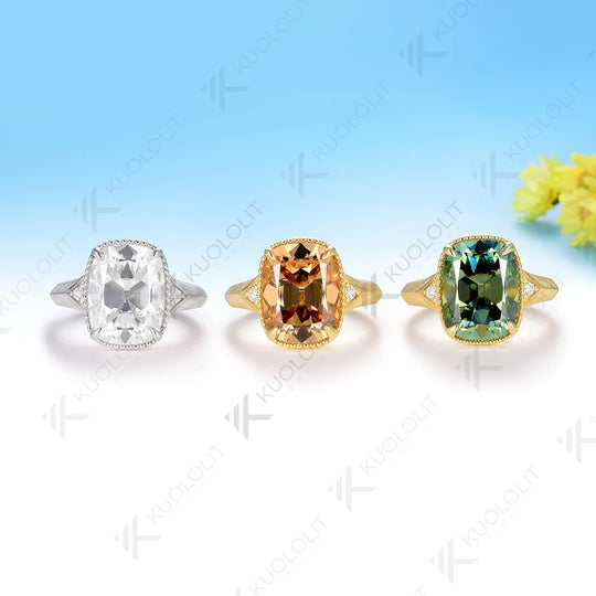 Kuololit 7CT OMC Cushion Champagne Custom Moissanite Ring for Women Solid 14K 10K 585 Yellow Gold for Christmas Gifts Party