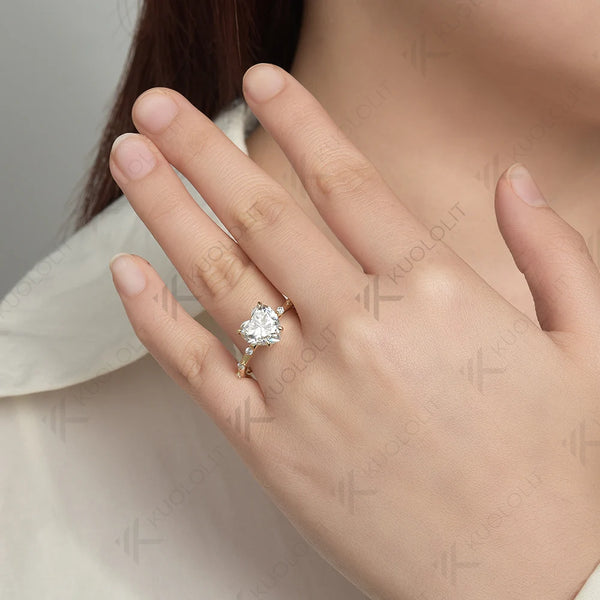 Kuololit IGI 3CT Lab Grown Diamond Engagement Ring for Women Solid 18K 14K 10K 585 Gold Heart Ring for Anniversary Christmas