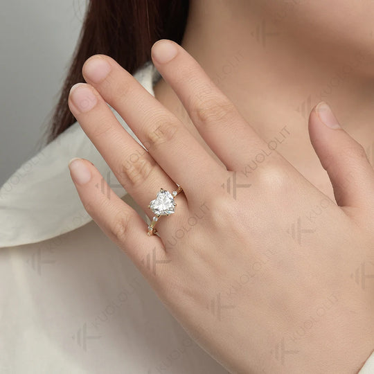Kuololit 3CT Moissanite Engagement Ring for Women Solid 18K 14K 10K 585 Yellow Gold Heart Ring for Anniversary Christmas Gifts
