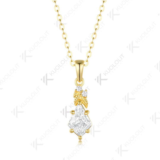 Kuololit 2CT Kite Moissanite Custom Necklace for Women Solid 585 14K 10K Yellow Gold Kite Necklace for Christmas Gifts Party