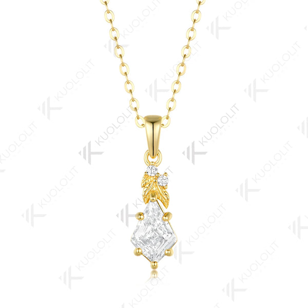 Kuololit 2CT Kite Moissanite Custom Necklace for Women Solid 585 14K 10K Yellow Gold Kite Necklace for Christmas Gifts Party