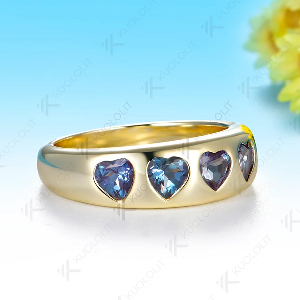 Kuololit 1.5CTW Lab Grown Alexandrite Wedding Band Custom Ring for Women Solid 14K 10K 585 Yellow Gold for Christmas Gifts Party