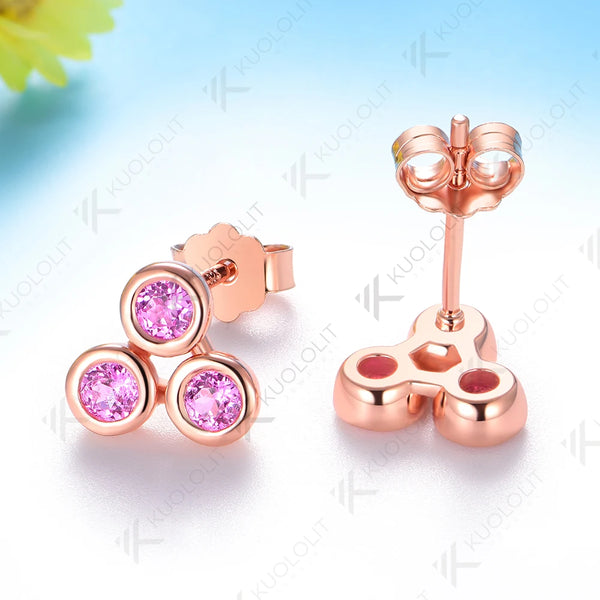 Kuololit 0.48CTW Lab Grown Pink Sapphire Custom Stud Earrings for Women Solid 10K 14K 585 Rose Gold  for Classic Christmas Gifts
