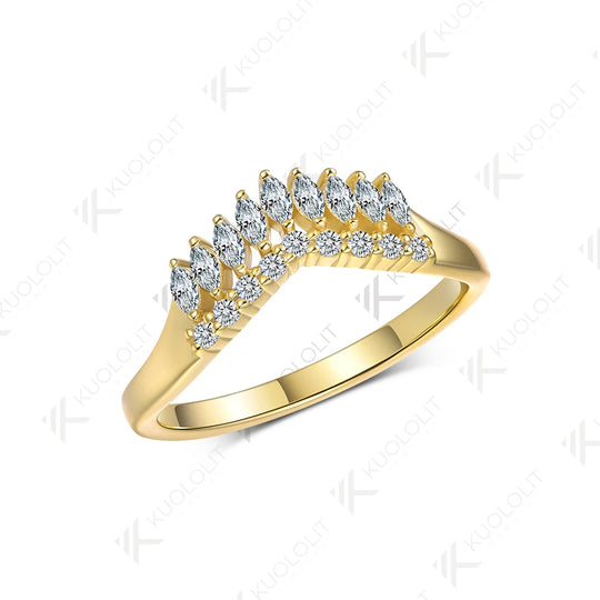 Kuololit 0.6CTW Marquise Moissanite Band for Women Men Solid 18K 14K 10K Gold Wedding Band Ring for Anniversary Engagement Party