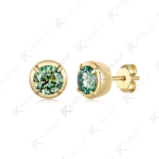 Kuololit 1.6CTW Cyan Moissanite Stub Earrings for Women Solid 14K 10K Yellow Gold Stub Green Earrings for Christmas Gifts Party