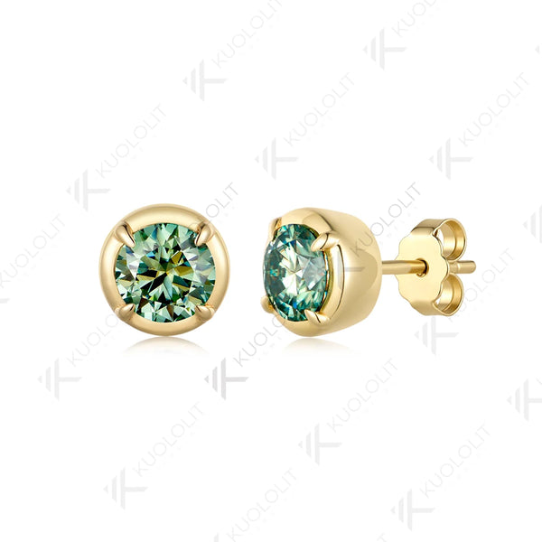 Kuololit 1.6CTW Cyan Moissanite Stub Earrings for Women Solid 14K 10K Yellow Gold Stub Green Earrings for Christmas Gifts Party