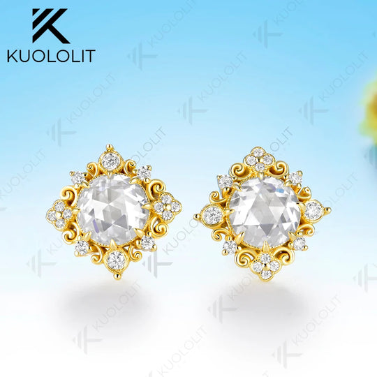 Kuololit 2.4CTW Moissanite Custom Set Earrings for Women Solid 14K 10K 585 Yellow Gold Engagement Earrings for Christmas Gifts