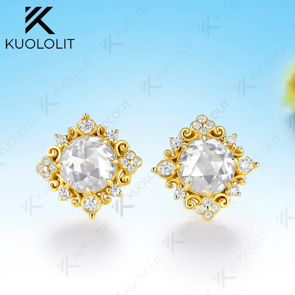 Kuololit 2.4CTW Moissanite Custom Set Earrings for Women Solid 14K 10K 585 Yellow Gold Engagement Earrings for Christmas Gifts