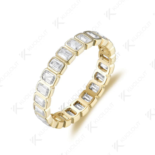 Kuololit 3.5CTW Emerald Cut Moissanite Ring for Men Women PT950 Soild 14K 10K Yellow Gold Silver Band Ring for Wedding Christmas