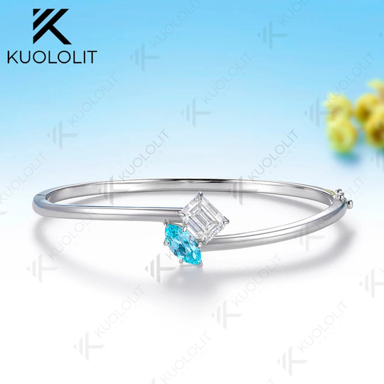 Kuololit 3CTW Paraiba Moissanite Custom Bangle for Women Solid 10K Yellow Gold Pear Bangle for Trendy Christams Gift Anniversary