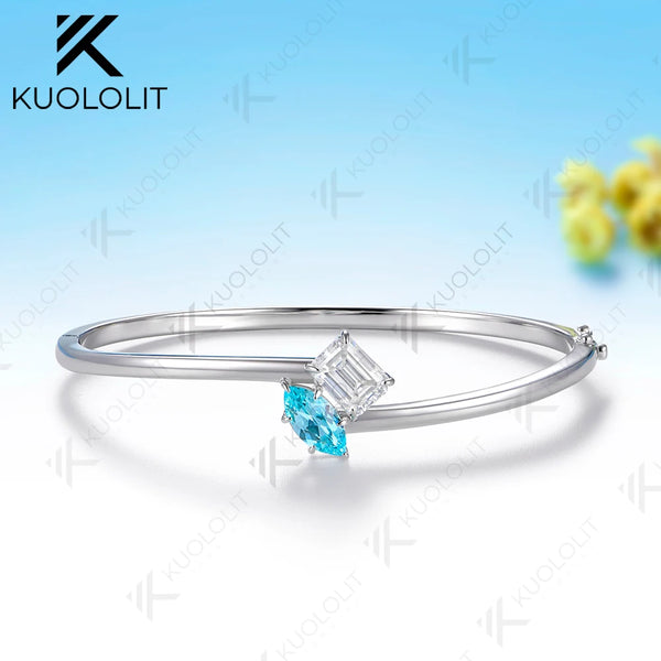 Kuololit 3CTW Paraiba Moissanite Custom Bangle for Women Solid 10K Yellow Gold Pear Bangle for Trendy Christams Gift Anniversary