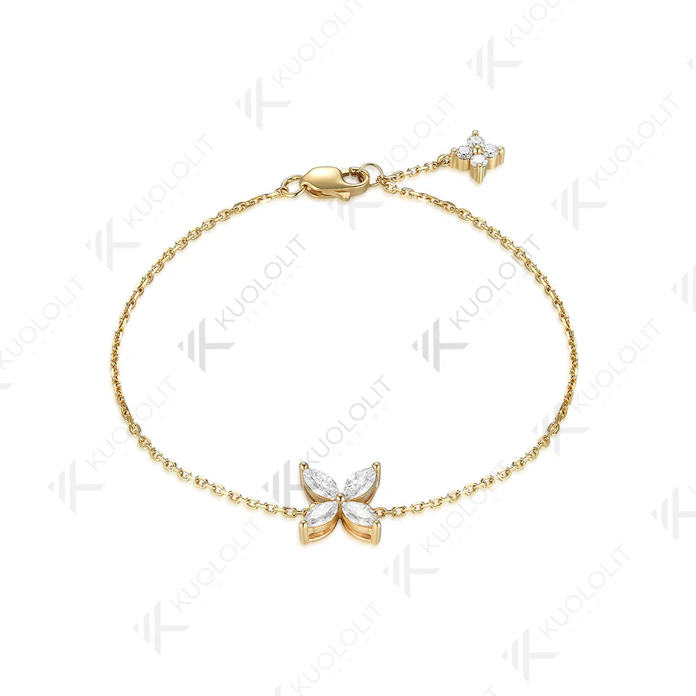 Kuololit Moissanite Bracelets for Women 585 18K 10K  Adjustable Chains Marquise Butterfly Charm for Engagement Christmas Classic