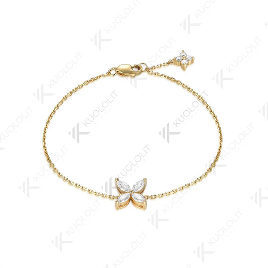 Kuololit Moissanite Bracelets for Women 585 18K 10K  Adjustable Chains Marquise Butterfly Charm for Engagement Christmas Classic