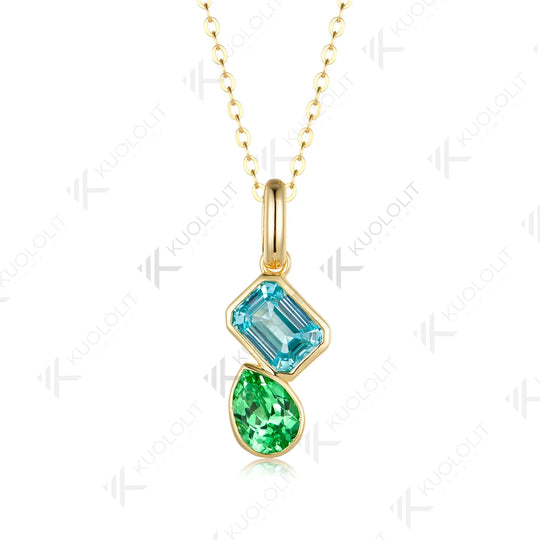 Kuololit 3.5CTW Mint Green Sapphire Paraiba Custom Necklace for Women Solid 585 14K 10K Yellow Gold Necklace for Christmas Gift