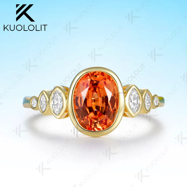 Kuololit 2CT Lab Grown Fanta Sapphire Custom Ring for Women Solid 14K 10K 585 Yellow Gold Engagement Ring for Christmas Party
