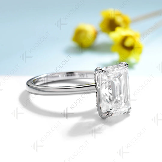 Kuololit 5CT Emerald Cut Moissanite Engagement Ring for Women Solid 14K 10K 585 White Gold Ring for Christmas Gifts Party