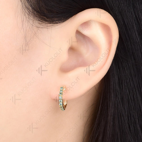 Kuololit 0.36CTW Cyan Moissanite Custom Stud Earrings for Women Solid 14K 10K 585 Yellow Gold Stud Earrings for Christmas Gifts