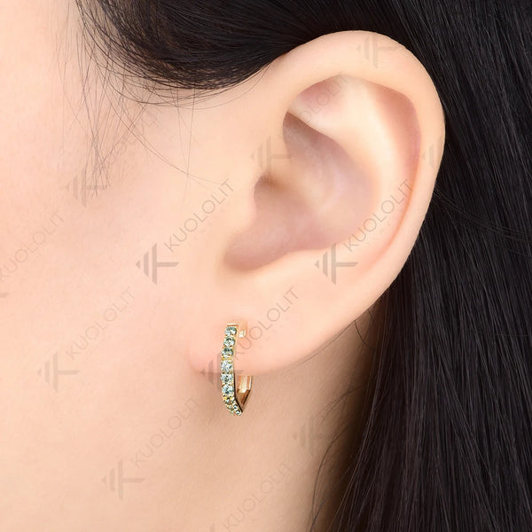 Kuololit 0.36CTW Cyan Moissanite Custom Stud Earrings for Women Solid 14K 10K 585 Yellow Gold Stud Earrings for Christmas Gifts