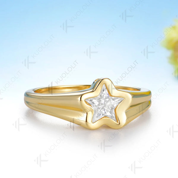 Kuololit 1CT Star Moissanite Ring for Women Solid 14K 10K 585 Yellow Gold Engagement 5 Star Ring for Christmas Gifts Party New