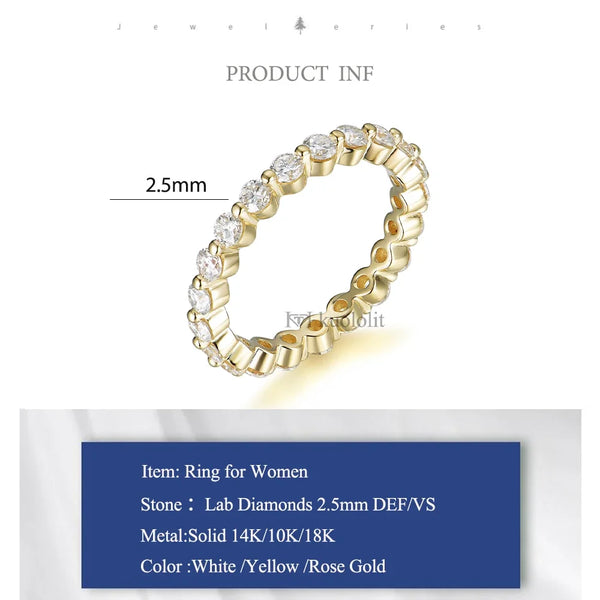 Kuololit Lab Diamonds Bubble Ring for Women 750 18K 14K 10K White Gold DEF/VS Diamonds Eternity Full Band for Engagement Party