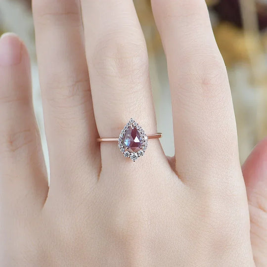 Kuololit Alexandrite Moissanite 14K 10K 585 Rose Gold Ring for Women 1.5CT Pear Cut Luxury Ring for Engagement Party Christmas