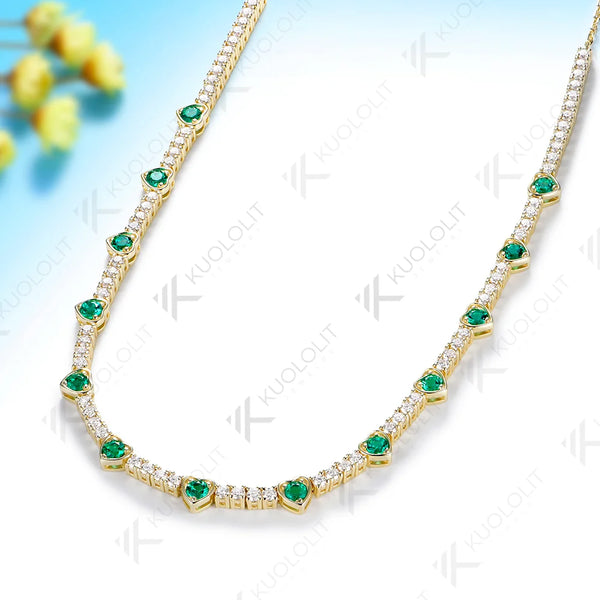 Kuololit 3.5CTW Lab Grown Emerald Diamonds Custom Necklace for Women Solid 585 14K 10K Yellow Gold Necklace for Christmas Party