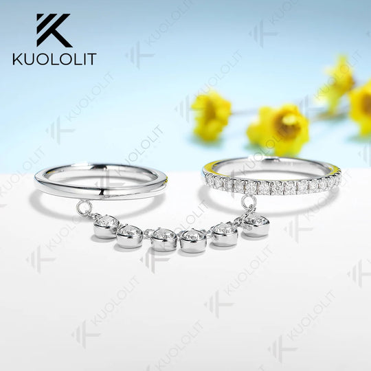 Kuololit 2.3CTW Moissanite Ring for Women Solid 18K 14K 10K 585 White Gold Two Connect Ring for Christmas Anniversary Engagement