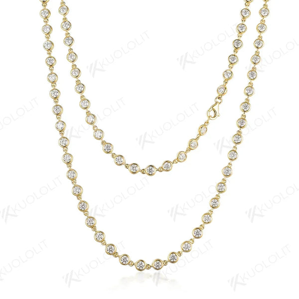 Kuololit Solid Gold Moissanite Necklace For Women 14K 10K 9K Gold 925 Silver Chain Necklace for Engagement Christmas Gifts