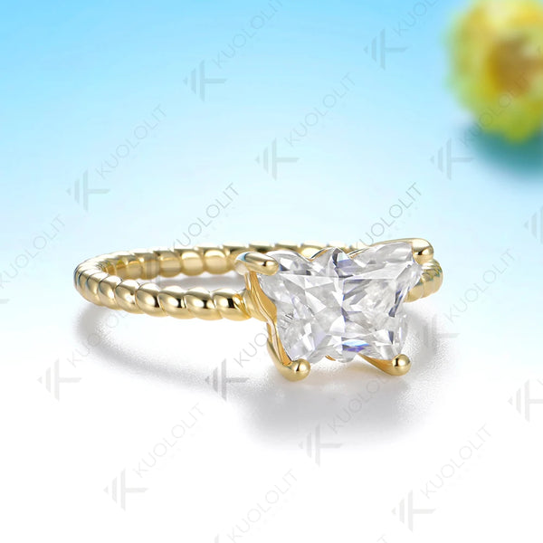 Kuololit 2CT Butterfly Moissanite Twist Ring for Women Solid 14K 10K Yellow Gold Animal Cut Engagement for Christmas Gifts Party